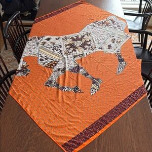Unbranded Orange and Multicolor Silk Scarf Horse Motif French
